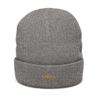 Embroidered Ribbed Knit Beanie - VIREA