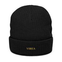 Embroidered Ribbed Knit Beanie - VIREA